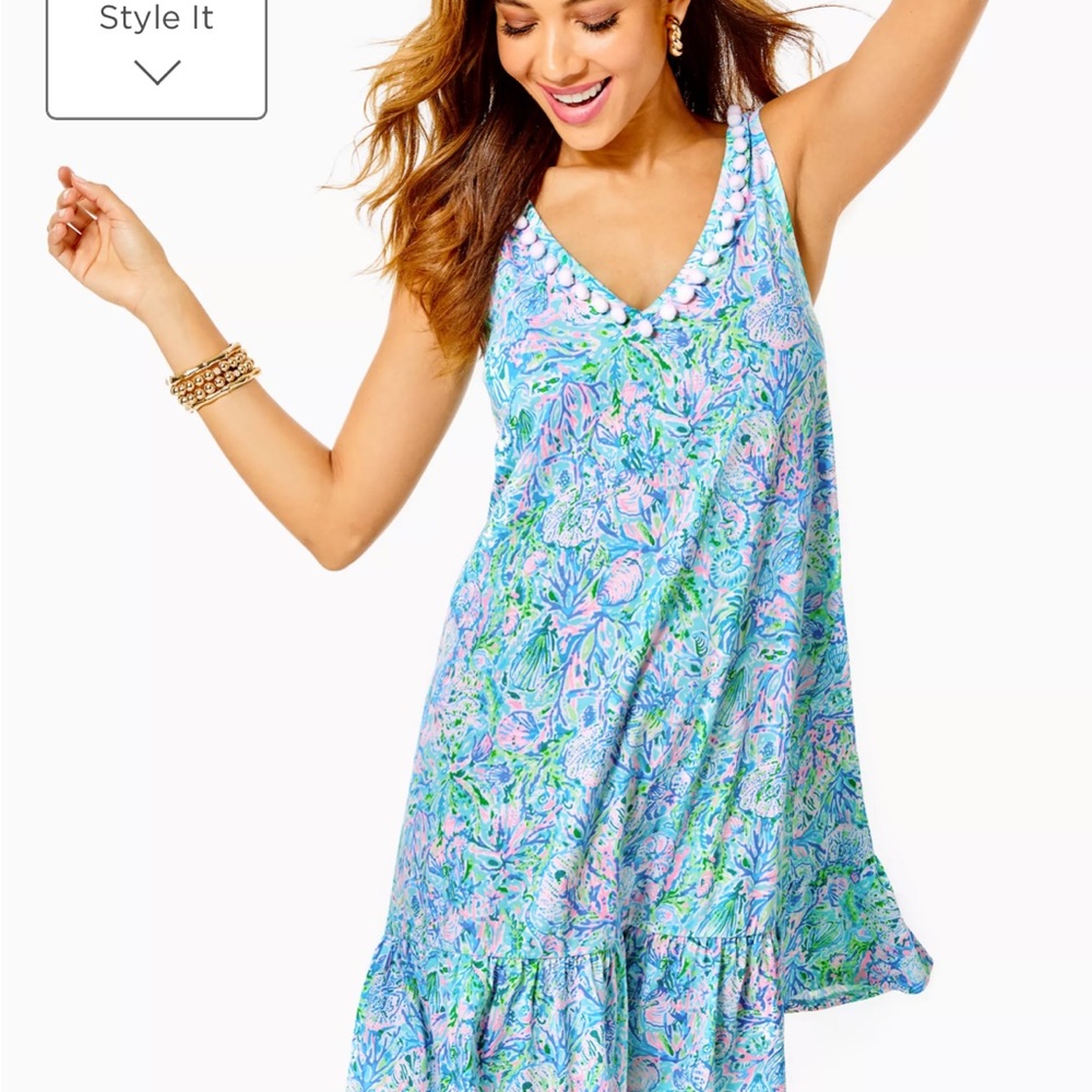 Lilly Pulitzer Soleil it on me Blue Green FloralCamille V-Neck Swing Dress